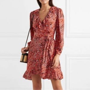 MAJE red animal print wrap dress size Small